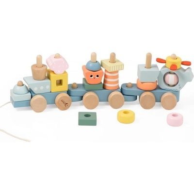 Teddies Влак + 2 вагона океан дърво дърпане строителен комплект 28 части