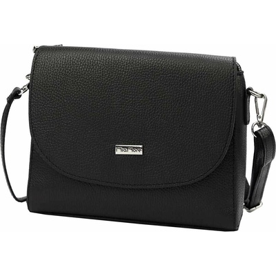 MiaMore Malá crossbody kabelka Dollaro z čiernej kože s prírodnou kožou a strieborným kovaním