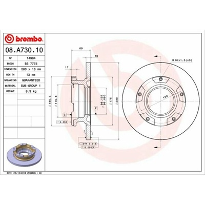 BREMBO brzdový kotúč 08.A730.10, súprava 2 ks