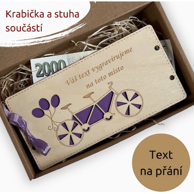 PanDatel Dřevěné pouzdro na peníze - SVATEBNÍ KOLO - Váš text