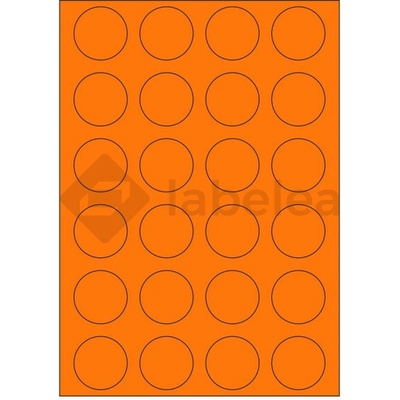 Labelea Samolepiace etikety kruh 40x40 mm signálne farebné papierové, na hárku A4, pre laserovú tlač, Farba etikiet Signálna oranžová, Počet hárkov v balení 100 EPY999040SO024S