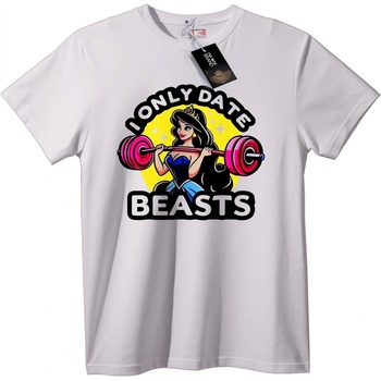 NOONEBRAND Тениска 'Излизам само с Beast фитнес принцеси' - M, White
