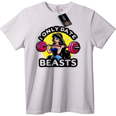 NOONEBRAND Тениска 'Излизам само с Beast фитнес принцеси' - M, White