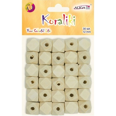 Drevené natur korálky s 12 mm geometrické 30 kusov