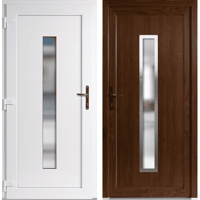 OknaDvereNaMiru.cz Vchodové dveře Hana + INOX orámování zlatý dub / bílá levé otevírání dovnitř 98 x 198 cm