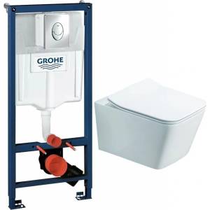 Rune Комплект казанче за вграждане Grohe Rapid SL с хромиран бутон Skate Air, плюс бяла тоалетна чиния Rune Jord с капак softclose (38721001+5940541330394)
