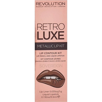 Makeup Revolution Комплект Makeup Revolution: Retro Luxe Metallic Течно червило Sovereign 55 ml + Retro Luxe Молив за устни Sovereign 1 g