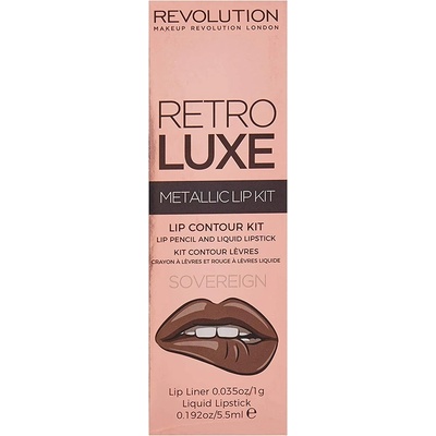 Makeup Revolution Комплект Makeup Revolution: Retro Luxe Metallic Течно червило Sovereign 55 ml + Retro Luxe Молив за устни Sovereign 1 g