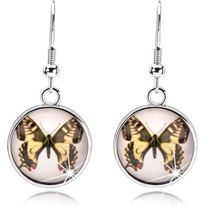 Šperky eshop cabochon visící na afro háčcích žluto-hnědý motýl SP73.03