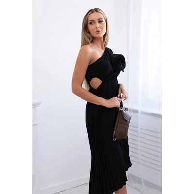 Kesi Women's pleated dress with flower čierna