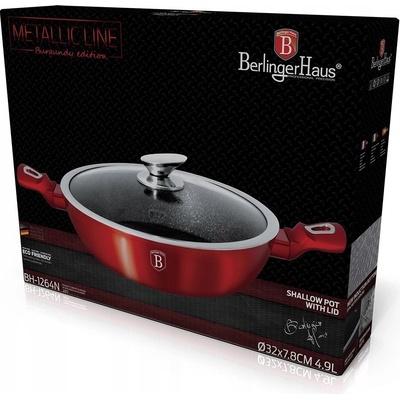 Berligerhaus BH-1264 Pekáč kulatý s mramorovým povrchem a poklicí Burgundy Metallic Line 32cm