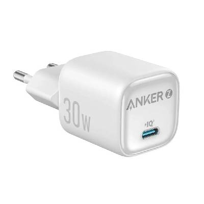 Зарядно устройство Anker Zolo GaN, от контакт към 1x USB C(ж), 20V/1.5A, бяло, 30W, QC4+ (A2698G21)