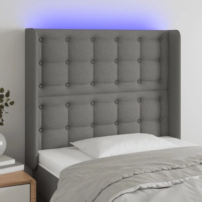 vidaXL LED горна табла за легло, тъмносива, 93x16x118/128 см, плат (3124465)