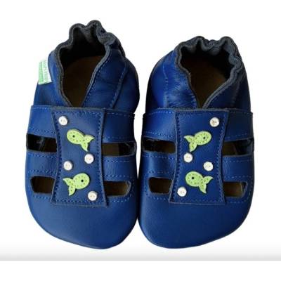 Hopi Hop kožené capáčky Barefoot Rybičky modré