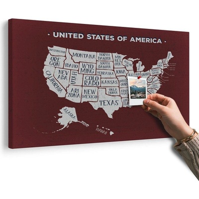 Obraz na korku naučná mapa USA s bordó pozadím - 90x60 place
