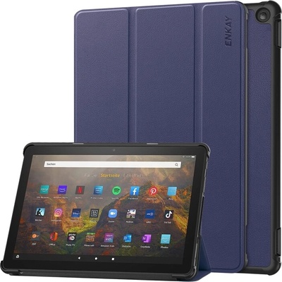 ENKAY 133086 Leather Zaklápací kryt pre Amazon Fire HD 10 2023 tmavomodrý