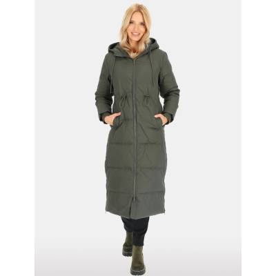 Perso Woman's Women's long real down jacket with a zipper khaki color šedá