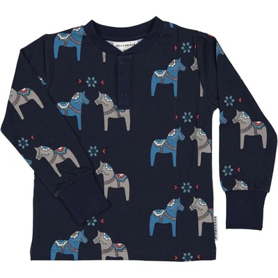 Bambusové dětské tričko s dlouhým rukávem Geggamoja Navy Dala horse