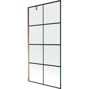 Mexen Next вана екран с 1 крило 90 x 150 см, черна мрежа, розово злато - 895-090-000-00-77-60 (895-090-000-00-77-60)