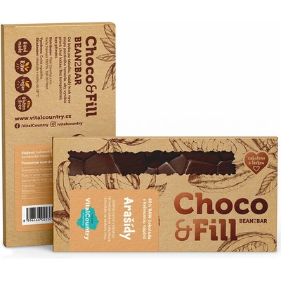 Choco & Fill Raw plněná čokoláda 65% Arašídy 200 g