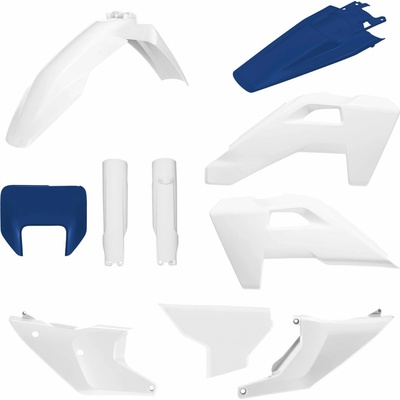 POLISPORT kompletní sada plastů (FULL KIT) HUSQVARNA TE/FE 26 v sadě kryt předního světla (8681500004) a kryty tlumičů (8352500001) barva bílá světle modrá OEM