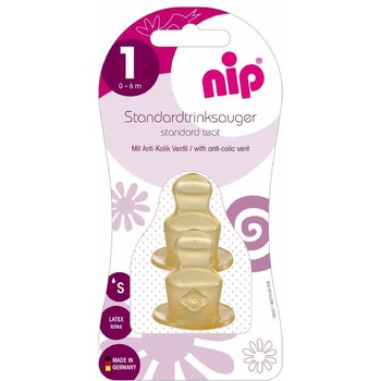 NIP Каучукови биберони NIP - Anti-colic vent, flow S, 0-6 м, 2 броя (4000821330009)