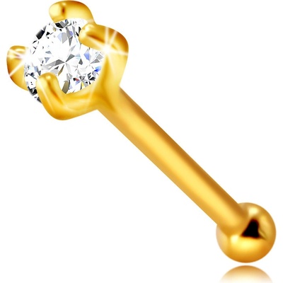 Šperky eshop diamantový piercing do nosu ze žlutého zlata rovný třpytivý briliant v kotlíku BT508.09