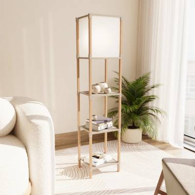 TopMebel Подова лампа от дърво и пластмаса в бежов цвят 29x25x137см