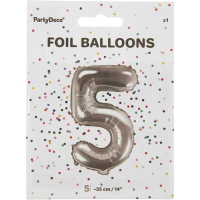 PartyDeco Fóliový balónek číslo 5 stříbrný 35 cm