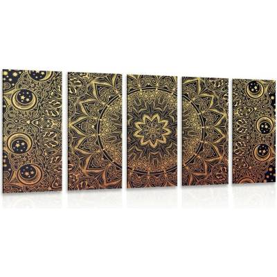5-dílný obraz zlatá orientální Mandala - 150x75