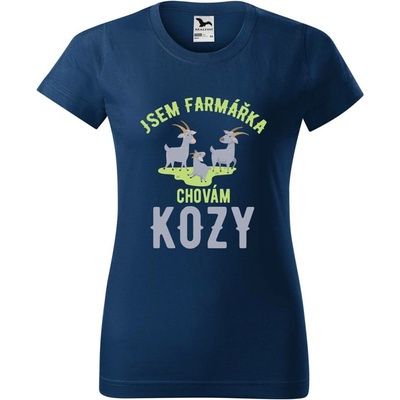 DOBRÝ TRIKO Dámské tričko s potiskem Chovám kozy Půlnoční modrá