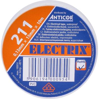 Solight Izolačná elektro páska 15 mm x 0,13 mm x 10 m biela