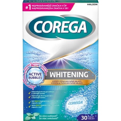 Corega Tabs Whitening čistící tablety na zubní náhrady 30 ks