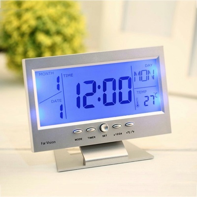 Foxgood Часовник с голям LCD дисплей DS-8082 - Сив (19115-silver)