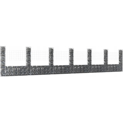 Nabytek XL Gabionový koš ve tvaru U se 7 sloupky železo 740 x 20 x 150 cm