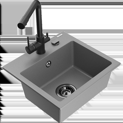 Milo гранитна мивка с 1 камера с кухненски смесител Duero, сив (6505-71-671600-70-B)