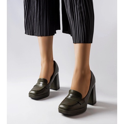 Gemre Dark green high block heel pumps Inès kaki 0000245611023 černá bílá