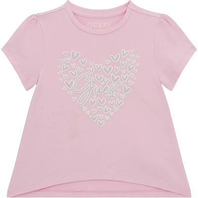 GUESS Асиметрична тениска с къс ръкав в розово със сърца за мини момиче Guess