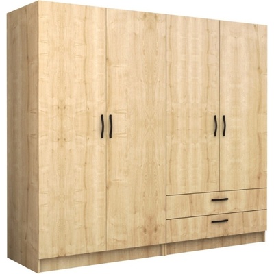 TopMebel Victoria четирикрилен гардероб от меламин в дъбов цвят 200×60×181 см