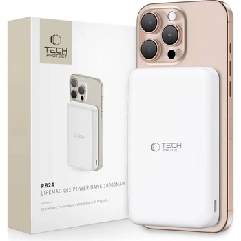 Tech-Protect Преносима външна батерия с USB-C порт, USB-A изход и безжично зареждане с MagSafe - Tech-Protect LifeMag Qi2 Magnetic Wireless Charging Power Bank 10000 mAh 15W (бял) (PB24 (THP3573))