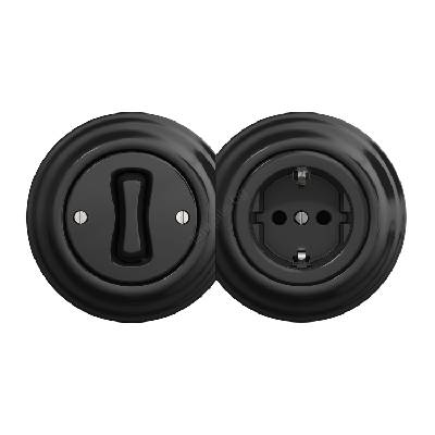 - Ретро еднополюсен ключ № 1 и SCHUKO контакт 230 V с черна рамка (KA0017E)