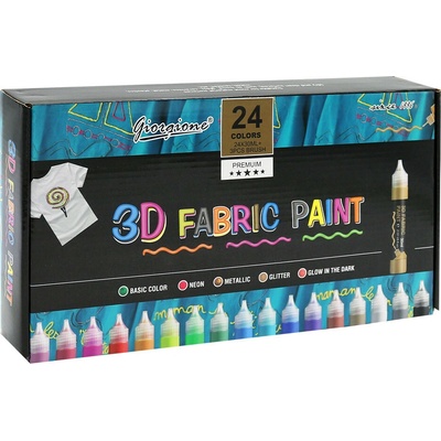 3D farby na textil 30 ml 24 farieb a 3 štetce
