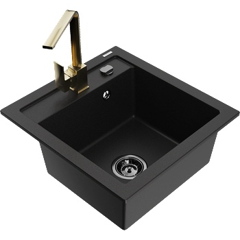 Mexen Vito гранитна мивка с една камера с кухненски смесител Rita, черен - 6503-77-670300-50-B (6503-77-670300-50-B)