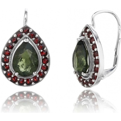 Český Granát Jan Kos jewellery Stříbrné náušnice s vltavínem 13129245004