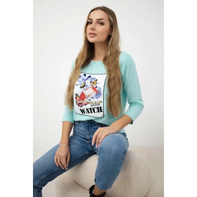 ! Kesi Blouse with 3D Watch mint graphics biela