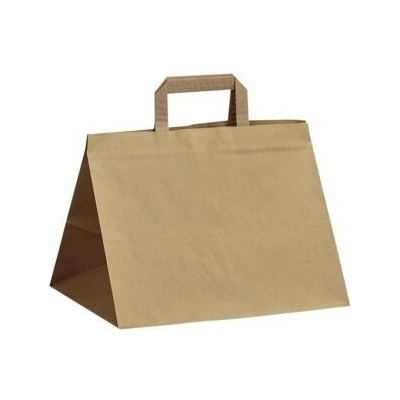 Papírová taška hnědá Takeaway RECYKLOVANÁ 320x210x260 mm s plochým uchem