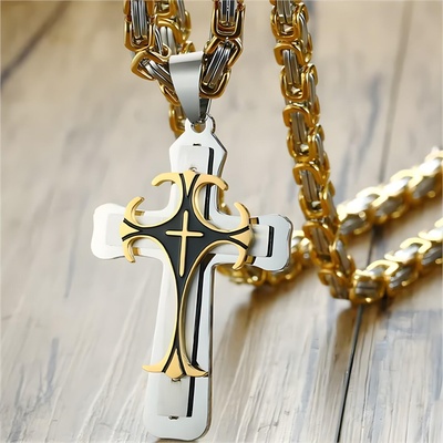 HARAHU Верижка с Кръст sb-38751 - Сребриста / Златна / Черна / 70см kp38751 (sb-38751)