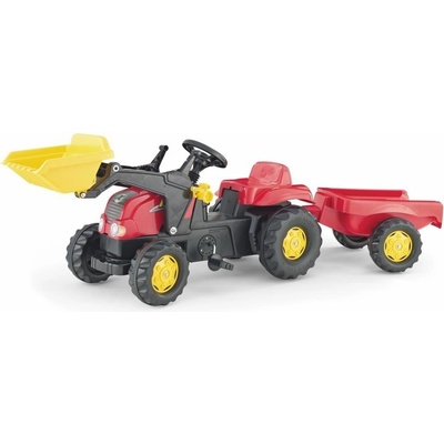 Rolly Toys Šlapací traktor Kid s přívěsem a nakladačem-červený