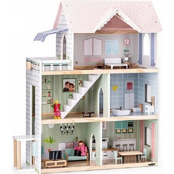 Woodyland Дървена къща за кукли Woody - Моли, с обзавеждане и кукли (91332)