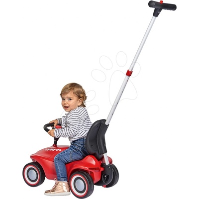 BIG Set Bobby Car Neo červené zvukové s 3vrstvými gumovými koly s oválným přívěsem a vodicí tyč s ergonomickou opěrkou